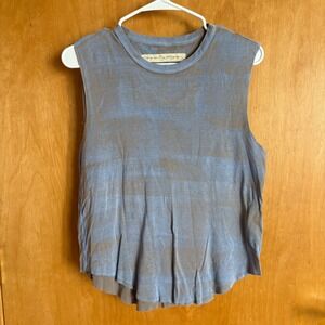 Raquel Allegra Distressed Tie Dye Muscle Tank Top Blue Brown 0